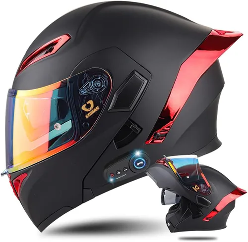 Vista 12 de AAREG - Casco de motocicleta con bluetooth, visera frontal abatible aprobada por DOT/ECE, viseras antivaho duales, para adultos, hombres, mujeres
