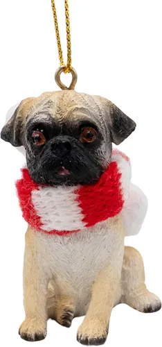 Vista 4 de Pug Puppy First Christmas Tree - Adorno para perro con bufanda de bastón de caramelo de tela