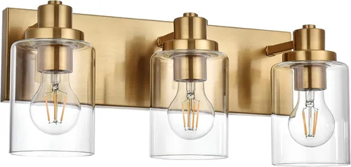 Vista 11 de Lámpara de tocador de baño de 3 luces de níquel cepillado, accesorios de iluminación sobre espejo con pantalla de vidrio transparente, modernos