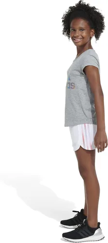 Vista 5 de adidas Pantalones cortos de malla con forro Pacer de 3 rayas con cintura elástica para niña