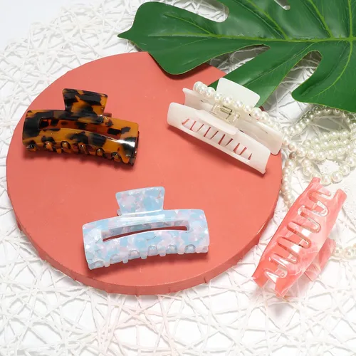 Vista 6 de Paquete de 8 pinzas acrílicas medianas de mariposa para el cabello, estampado de leopardo, agarre fuerte antideslizante para mujeres y niñas