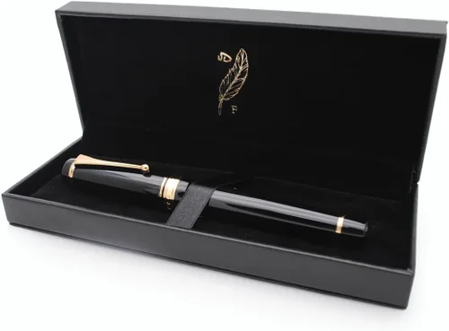 Vista 5 de Pluma estilográfica grande de metal, plumilla mediana de 0,7 mm, incluye convertidor de tinta y 5 cartuchos, acabado brillante pintado al piano Negro