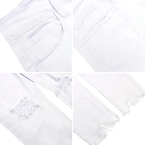 Vista 5 de LONGYIDA Pantalones de mezclilla ajustados rasgados de tiro alto para mujer, elásticos, ajustados, desgastados, desgastados, pantalones de mezclilla