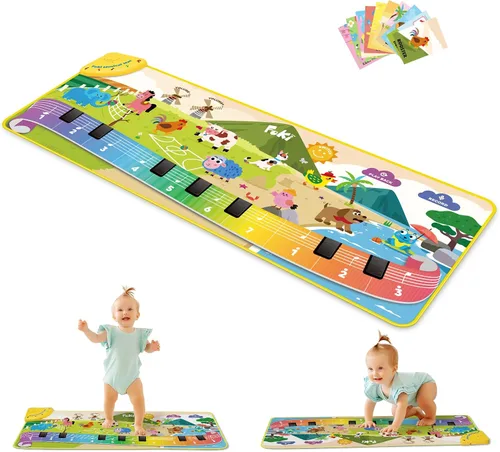 Vista 8 de FOKI - Alfombrilla para piano de suelo, 61 sonidos, juguetes para niños y Beige