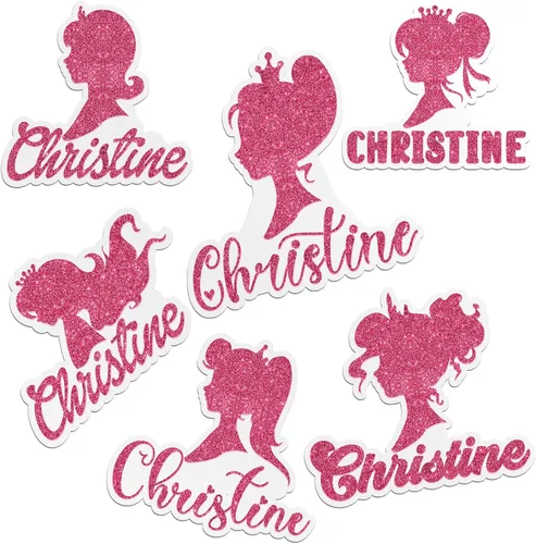 Vista 8 de Calcomanía de nombre personalizada, calcomanías de nombre de princesa rosa intenso, calcomanía de vinilo impermeable personalizada para botella