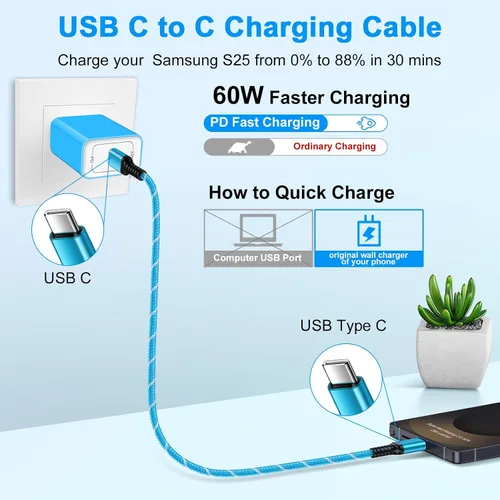 Vista 3 de Cable de carga rápida para iPhone 17e para iPhone 17 Pro Max 17 Pro 17 Air 16e 16 Pro Max/Plus/Pro 15,60 W, paquete de 2 cables de carga de 10 pies