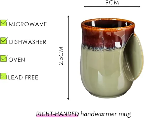 Vista 8 de Selamica - Taza de porcelana de 18 onzas con calentador de manos para diestros, taza de café, taza de té para familiares y pareja - Azul