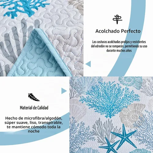 Vista 3 de Tritard Juego de edredón costero de 2 piezas, tamaño individual, edredones reversibles de microfibra con 1 funda, ropa de cama suave y ligera, ropa