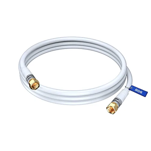 Vista 12 de Cable coaxial RG6, triple blindado, sin oxígeno, cable de cobre para TV, Internet y más, cable coaxial flexible de 1.5 pies, color blanco