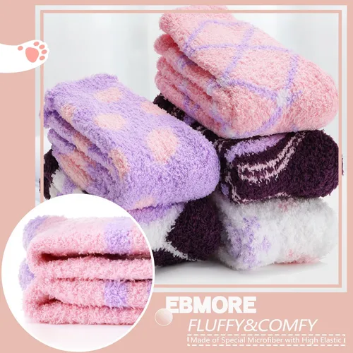 Vista 4 de EBMORE Womens Fuzzy Socks Slipper Fluffy Cozy Comfy Cabin Plush Warm Winter Sleep Home Soft Socks