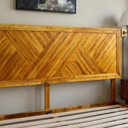 Vista 7 de Acacia Sierra Marco de cama con cabecero de madera maciza, base de cama Queen, cabecera alta de madera compatible con todo tipo de colchones,