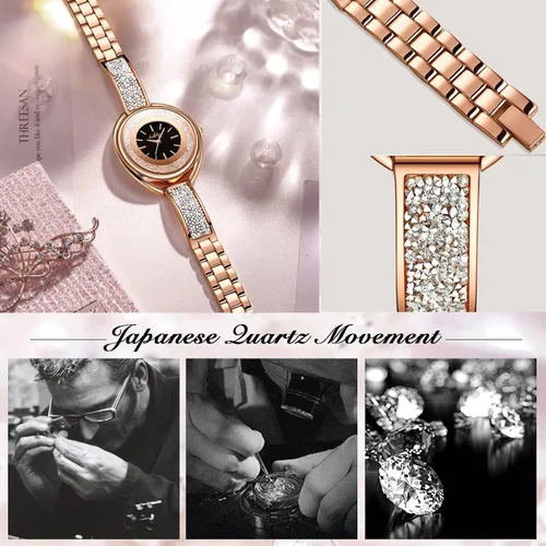Vista 3 de RORIOS Reloj analógico de cuarzo para mujer, resistente al agua, reloj de pulsera de diamantes de pulsera de acero inoxidable para mujer