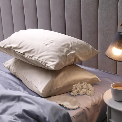Vista 8 de Cathay Home Juego de accesorios de ropa de cama de satén, fundas de almohada, máscara de ojos, coleteros, suave como la seda, resistente a las Blanco