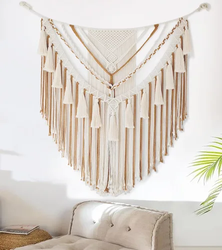 Vista 8 de Jakalin Decoración grande de macramé para colgar en la pared, paneles bohemios, hechos a mano, arte de pared para sala de estar, dormitorio