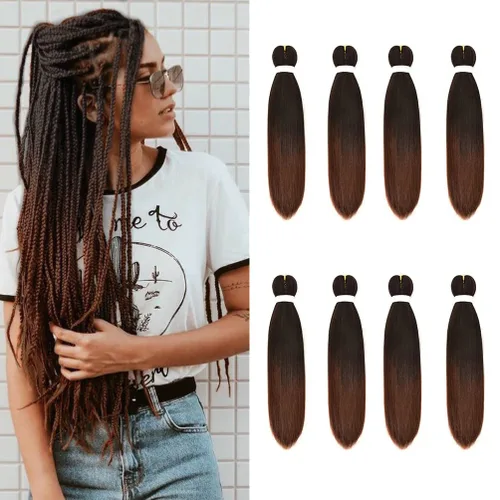 Vista 55 de 8 paquetes de extensiones preestiradas - 16 pulgadas de cabello trenzado premium, 55G/paquete, sin picazón, fijación en agua caliente, textura Perm