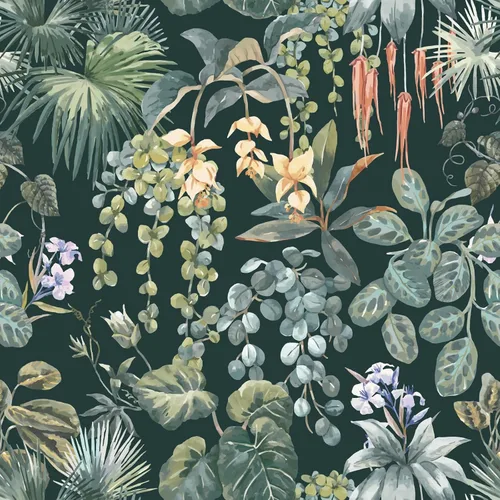 Vista 10 de Ismoon Papel tapiz verde para despegar y pegar, diseño bohemio floral y hojas en papel adhesivo grueso, papel adhesivo botánico oscuro, extraíble