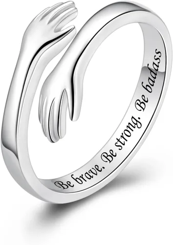 Vista 33 de Anillos de abrazo de plata esterlina S925 para mujeres, adolescentes y niñas, anillo ajustable para nieta, hija, esperanza, promesa, amistad, anillo
