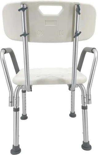 Vista 3 de FixtureDisplays® Silla de ducha asiento de baño con reposabrazos acolchados y respaldo capacidad 350 libras, video Assebmly proporcionado