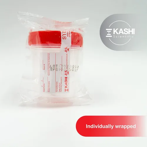 Vista 3 de Kashi Scientific Vaso estéril para muestras con tapa y sellado seguro envuelto individualmente para recolección de orina o semen, taza de orina