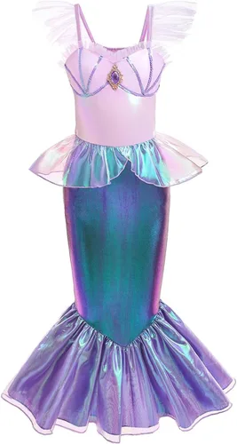 Vista 6 de Disfraz de sirena para niñas pequeñas, disfraz de princesa, Halloween, cosplay, manga mosca, trajes de juego de simulación
