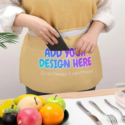 Vista 180 de AXKEUDO Delantal personalizado con bolsillos, delantales de cintura para camarera para cocinar en casa, restaurante, servir trabajo