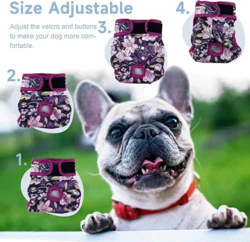 Vista 3 de Pañales lavables para perros (paquete de 3), pañales reutilizables para el período de celo de la perrita, pañales reutilizables para perras hembras
