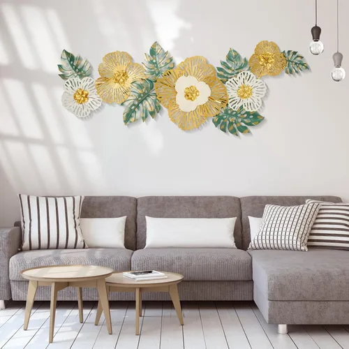 Vista 2 de Babyieia Decoración de pared de metal con hoja de ginkgo 3D para sala de estar, esculturas modernas de pared de metal, decoración de pared de metal