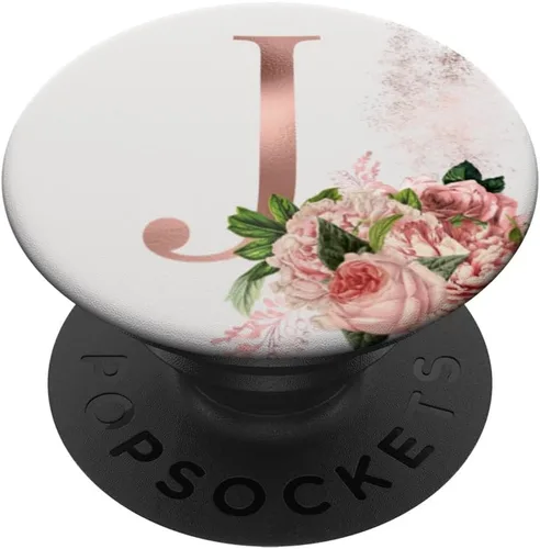 Vista 6 de Rose Blush Floral Monogram Letra J Rosa Flores PopSockets MagSafe PopGrip para iPhone