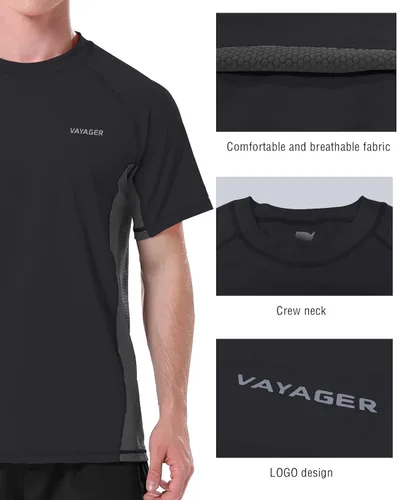 Vista 5 de VAYAGER Camiseta de natación para hombre con protección UPF 50 de manga corta de secado rápido