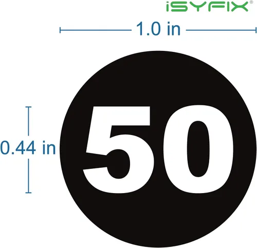 Vista 2 de iSYFIX Calcomanías negras de números consecutivos – 1 a 50, 1 pulgada, 1 juego – Vinilo autoadhesivo de alta calidad ideal para inventario