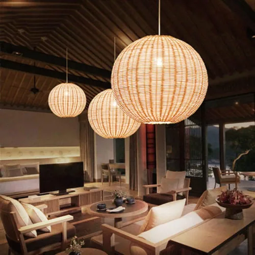 Vista 2 de Moderno globo de cocina americana, lámpara colgante tejida a mano, bola de mimbre, lámpara colgante, decoración del hogar, accesorios de iluminación