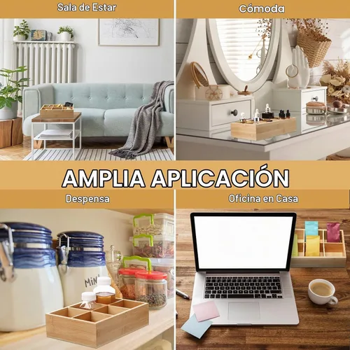 Vista 5 de Maitys Organizador de almacenamiento dividido de bambú, contenedor de bambú con 6 compartimentos, contenedor de almacenamiento de alimentos, caja