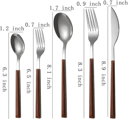 Vista 8 de Juego de cubiertos de 20 piezas con mango de madera para cubiertos de acero inoxidable 4,18/10, juego de cocina para comer en casa para vajilla