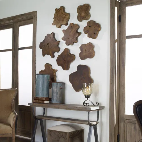 Vista 5 de Uttermost Kalani Panels - Juego de arte de pared de madera de teca natural de 3 piezas