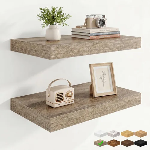 Vista 20 de Marsmiles 12in Depth Floating Shelves, 12x12x1.4, Rustic Brown, Set of 3 Marrón rústico