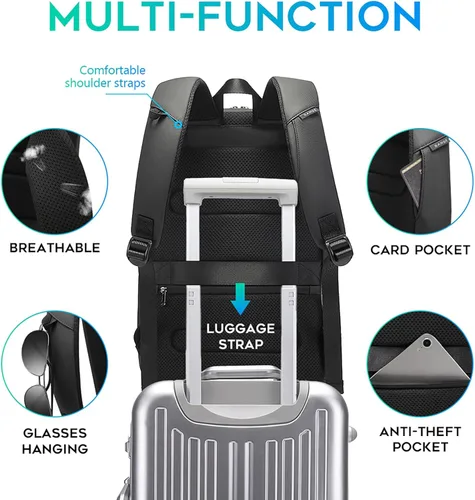 Vista 5 de FUTURE AESTHEICS Mochila de portátil de negocios para hombres y mujeres, mochila de viaje inteligente de 15.6 pulgadas, resistente al agua, mochila