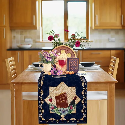 Vista 4 de Camino de mesa de feliz Pascua Pesaj Estrella de David Festival Judío Festividad Fiesta Hogar Cocina Comedor Mesa Decoración (13 x 72 pulgadas)