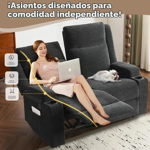 Vista 4 de Sofá biplaza reclinable manual, sofá reclinable de 2 plazas