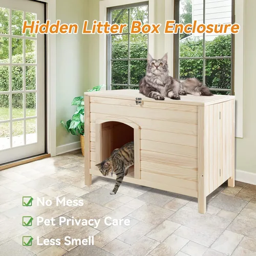 Vista 6 de Petsfit Caja de arena plegable, no requiere herramientas para el montaje, caja de arena para gatos, muebles ocultos, se adapta a la mayoría de cajas