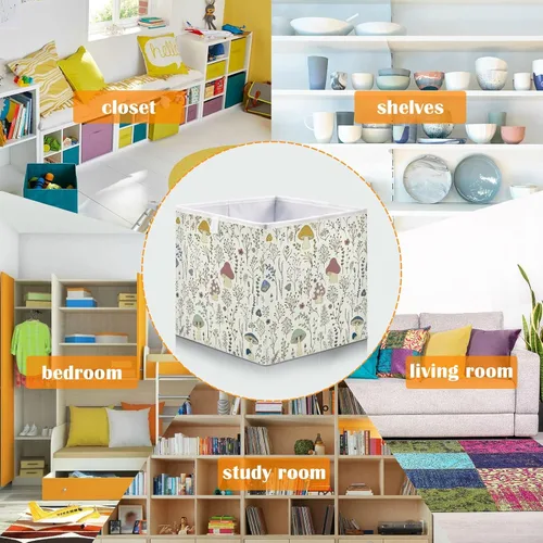 Vista 6 de Cubo de almacenamiento de hongos, canasta de almacenamiento plegable grande, caja organizadora de ropa, para estantes, armario, dormitorio, oficina