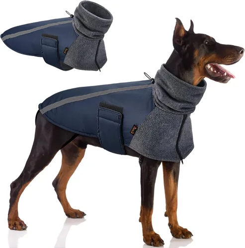 Vista 9 de SlowTon - Abrigo de invierno para perro, cálida chaqueta para perritos para exteriores con forro polar y bufanda de cuello de tortuga, chaleco
