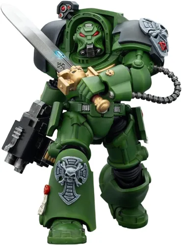 Vista 3 de JOYTOY Warhammer 40,000 1/18 Figura de acción Salamanders Terminator 1 con espada de poder y bolter de tormenta, modelo de colección de regalos