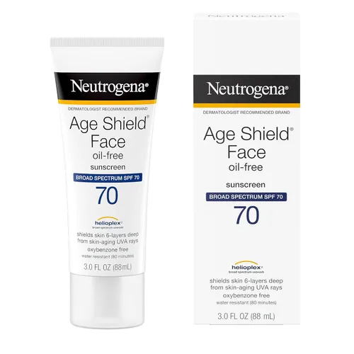Vista 4 de Neutrogena Age Shield - Loción de protección solar facial sin aceite con amplio espectro SPF 70, protector solar hidratante no comedogénico