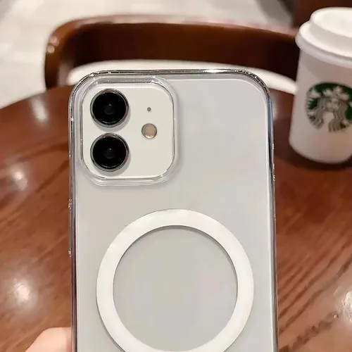Vista 6 de Funda magnética transparente compatible con iPhone 11, lujosa funda MagSafe transparente a prueba de golpes con protector completo de lente
