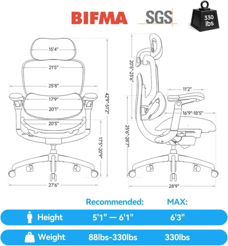 Vista 2 de SIHOO Silla ergonómica de escritorio de oficina, soporte adaptativo de Negro