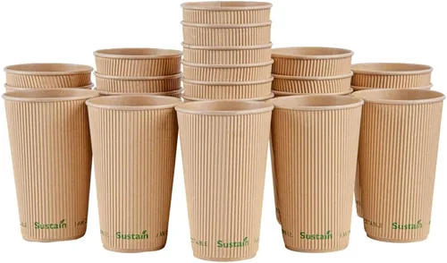 Vista 17 de Restaurantware Tazas de café de papel de 4 onzas, paquete de 25 tazas aisladas de pared ondulada, para bebidas calientes, papel kraft resistente a