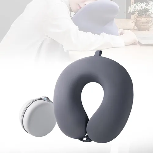Vista 4 de Memory Foam Travel Neck Pillow with Ice Silk Cover,Dark Gray