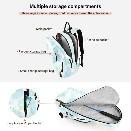 Vista 5 de Bolsa de pelota de raqueta de tenis resistente al agua azul pastel círculos lunares 3 raquetas bádminton bolsa de hombro para mujeres, hombres