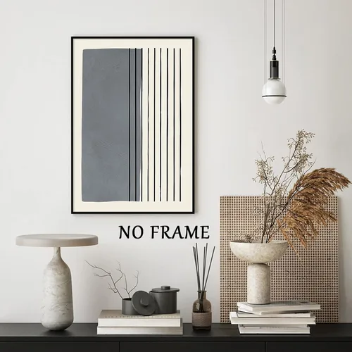 Vista 3 de Arte minimalista bohemio beige para pared, impresiones bohemias amarillas, amarillas y grises, lienzo abstracto para pared, arte moderno, póster