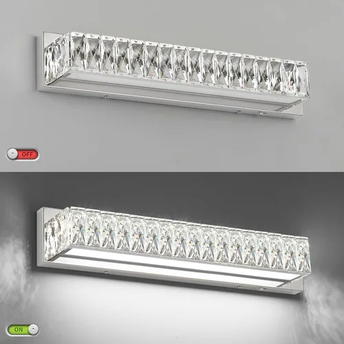 Vista 6 de Luces de tocador de cristal para baño, barra de luz LED de 18 W, accesorios de iluminación cromados modernos sobre espejo para baño de 22.8 pulgadas